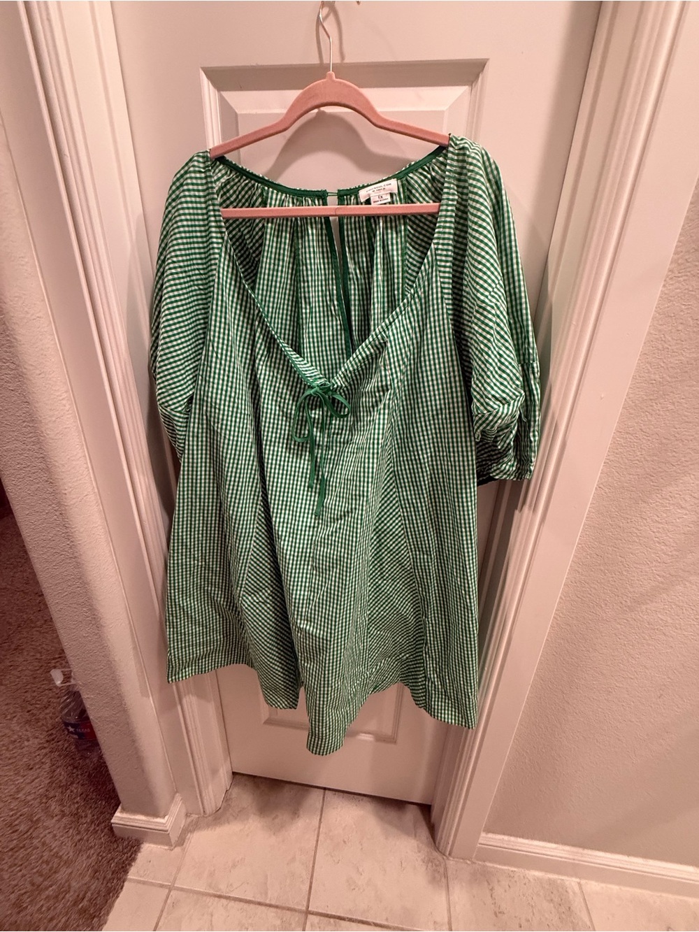 Green Gingham Tie-Front Midi Dress